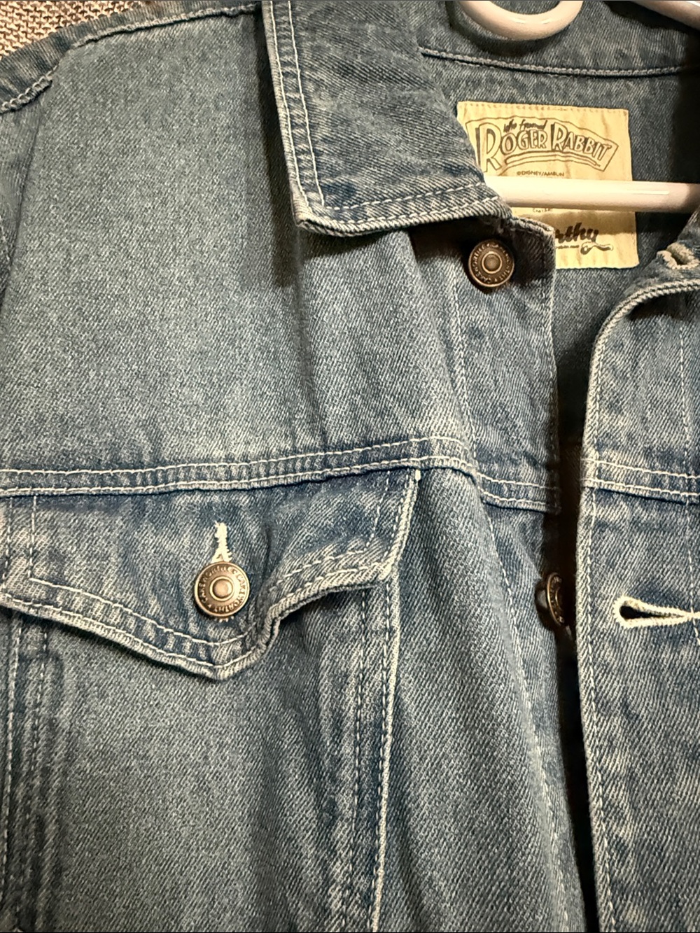 Unisex Cakeworthy Who Framed Roger Rabbit Embroidered Denim Jacket Toon Town - Picture 7 of 12